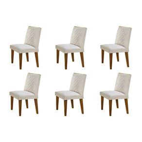 Conjunto 6 Cadeiras Madeira Sofia Rufato Veludo Creme/Capuccino