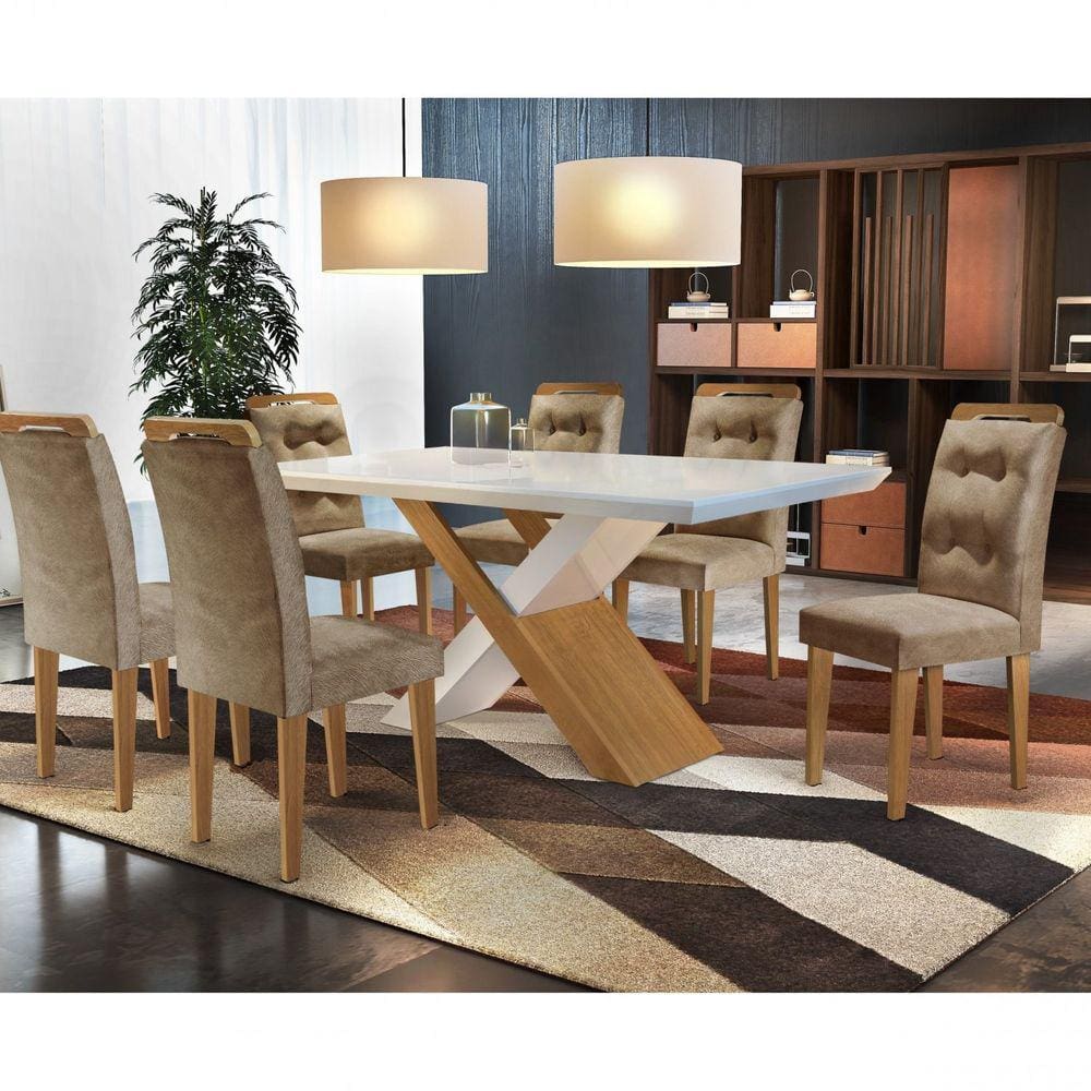 Conjunto Sala de Jantar Mesa e 6 Cadeiras Amanda Espresso Móveis Animalle Chocolate/Off White/Imbuia