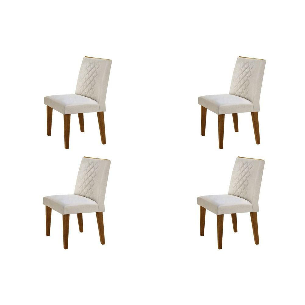 Conjunto 4 Cadeiras Madeira Sofia Rufato Veludo Creme/Capuccino