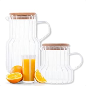 Jarra de Vidro Classic 1Lt.e 500ml 2un com Tampa Madeira