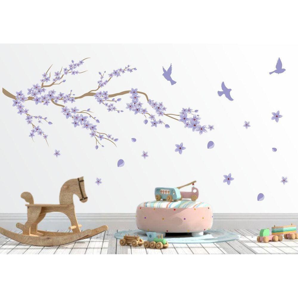 Adesivo Decorativo De Parede Galho De Cerejeira Lilás