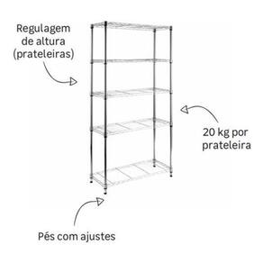 Estante Organizadora Multiuso Aço Cromado 180X90X35Cm Deluxe