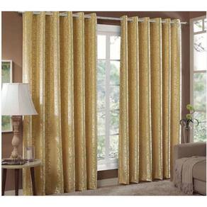 Cortina Jacquard 3,00X2,80 Dourado Ilhós Quadrado Cromado