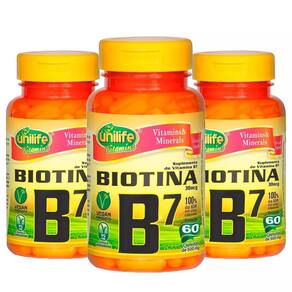 Vitamina B7 Biotina - 3x 60 Cápsulas - Unilife