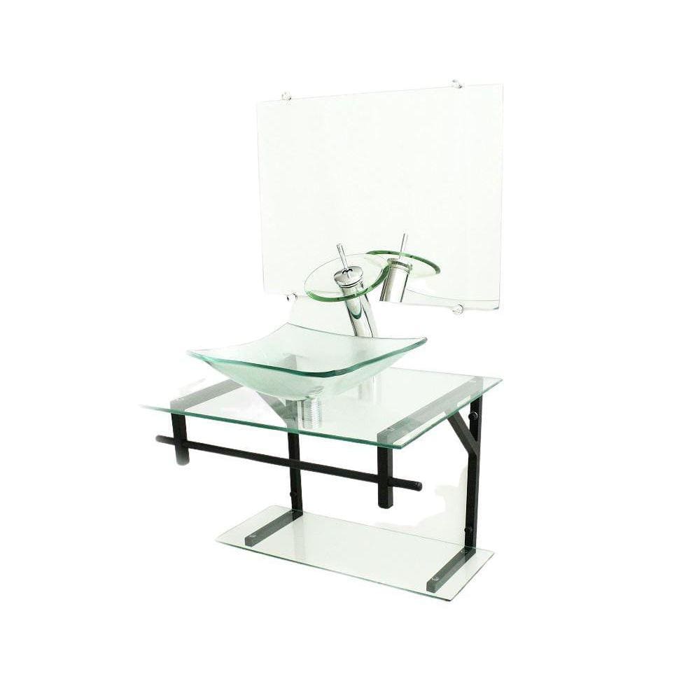 Gabinete De Vidro 60Cm Ap Com Cuba Quadrada - Incolor