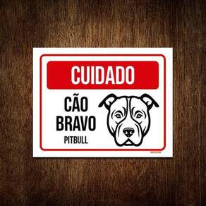 Kit 5 Placas Cuidado Cão Cachorro Bravo Pitbull