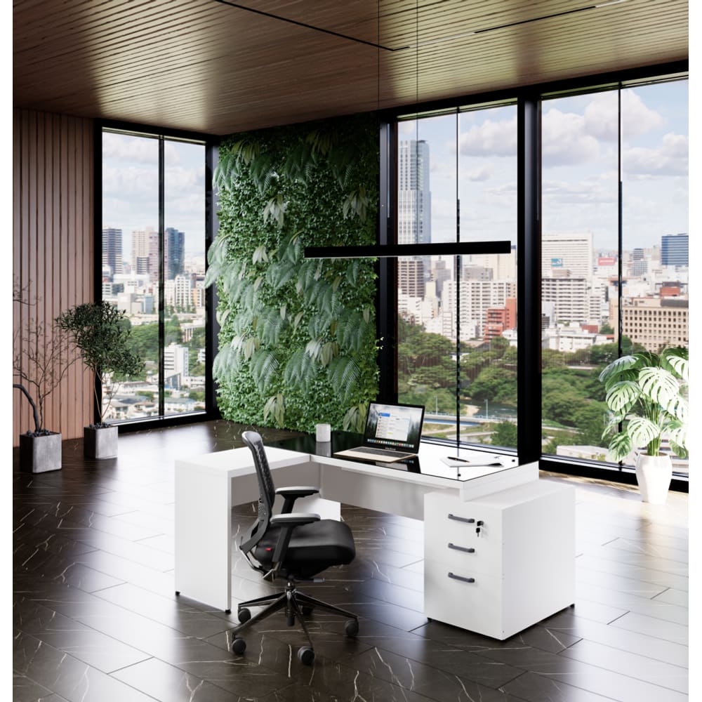 Mesa Diretor Web40 Elegância 1,92x1,60 Vidro - Branco/Branco