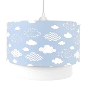 Lustre Tubular Duplo Nuvem Chevron Azul Quarto Bebê Infantil