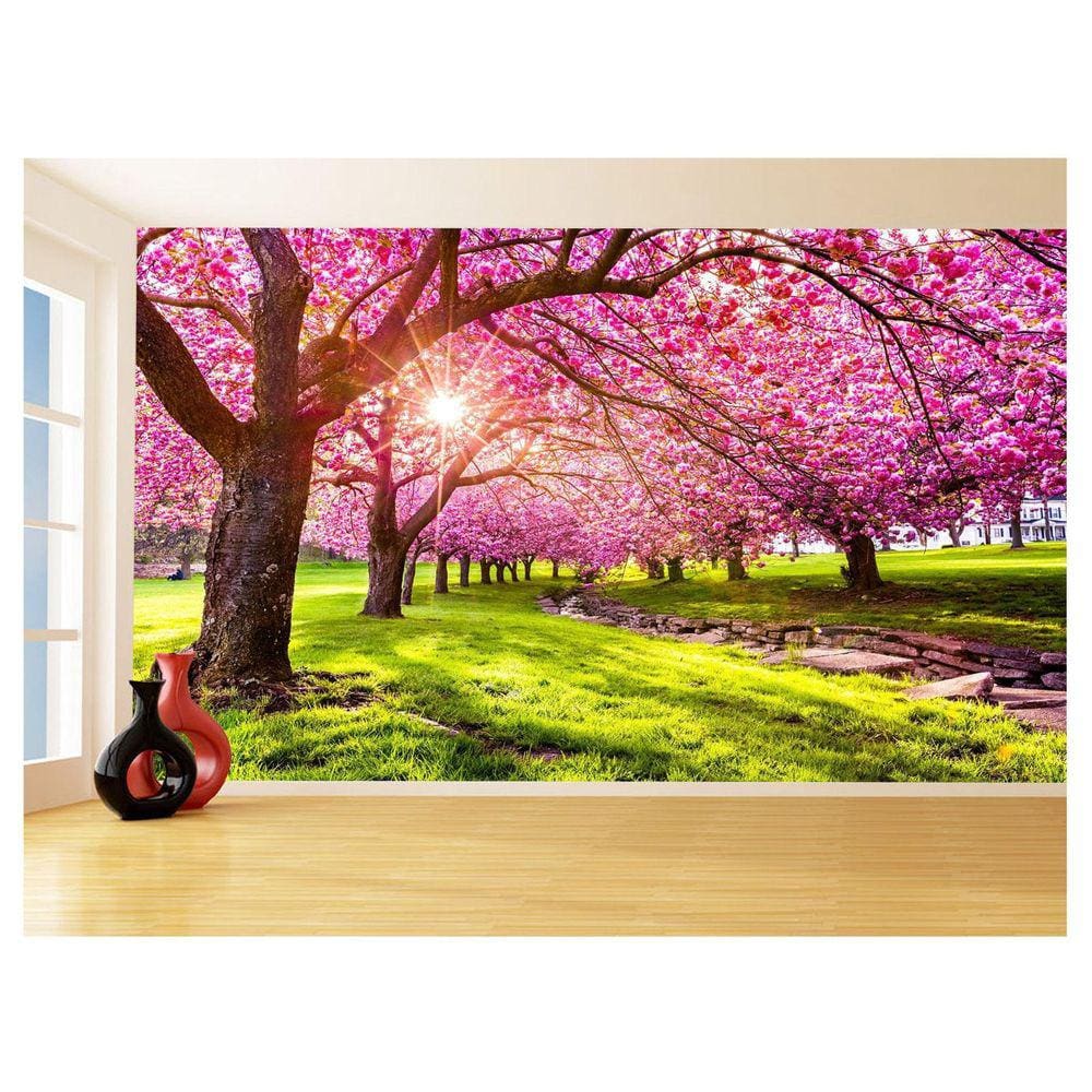 Papel De Parede 3D Floresta Árvore Flores Sol 3,5M Xna224