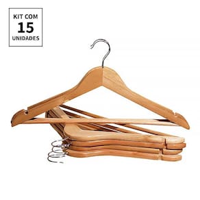 Kit 15X Cabides De Madeira Verniz Marfim Adulto Roupa
