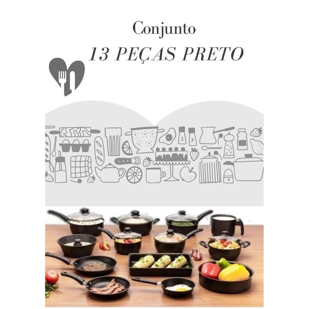 Kit 13 Panelas Preto Moderno Sofisticado Antiaderente