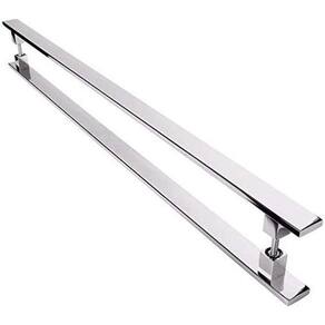 Puxador Inox Duplo Para Porta - Barra Chata Cromado - 80 Cm