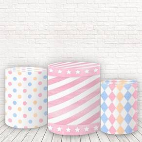Trio Capas Cilindros Tecido Circo Rosa Vintage Candyfcc-317