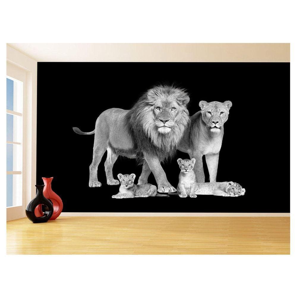 Papel De Parede Animais Leão Família Filhotes 3,5M Anm515