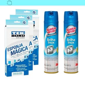 Kit Limpa Tudo 2 Brilha Inox E 9 Esponjas Mágicas Tekbond