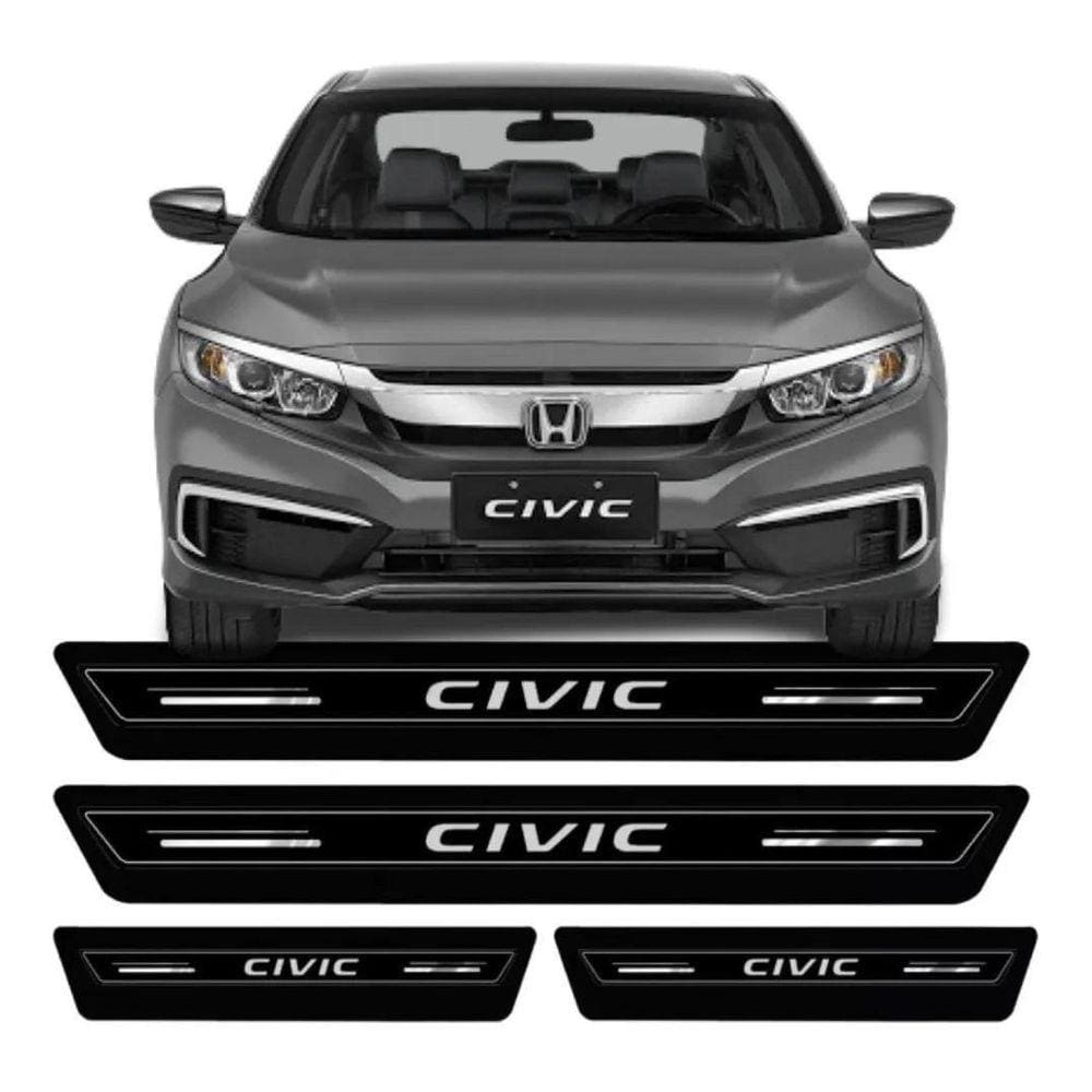 Kit Soleira Resinada Proteção Porta Honda Civic - Preto