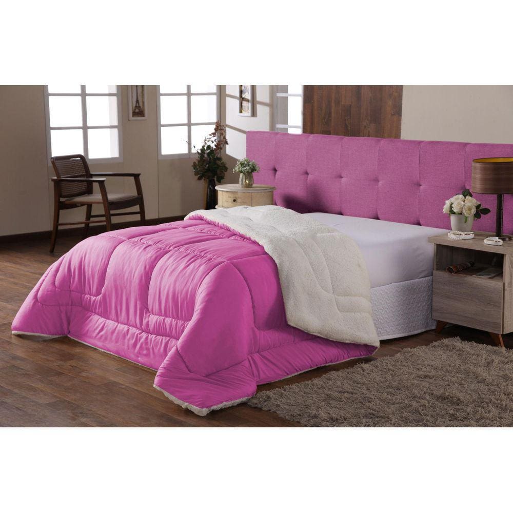 Coberdrom Edredom Sherpa Casal Queen Pele De Carneiro Pink