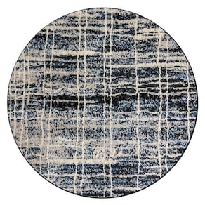 Tapete Para Sala Redondo 1 M Jeri Abstrato Azul Geometrico
