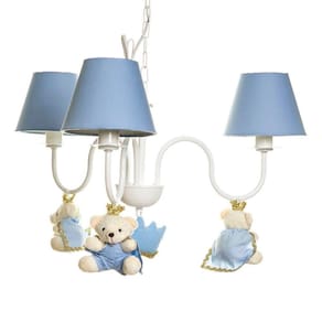 Lustre 3L Simples Com 3 Ursinhos Príncipes Quarto Bebê