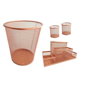 Kit Organizador, Porta Caneta E Lixeira Rose Gold Escritório