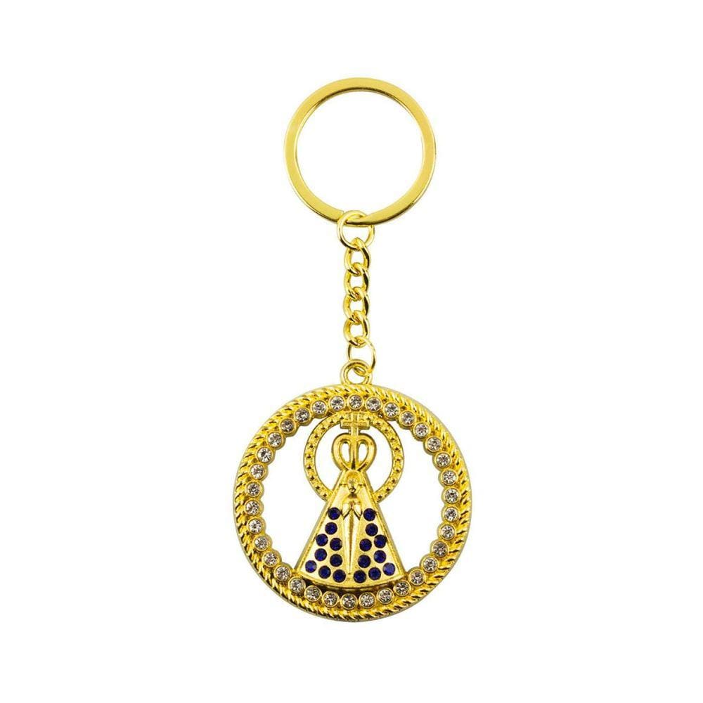 Chaveiro Nossa Senhora Aparecida Aura Circular Dourada Ou