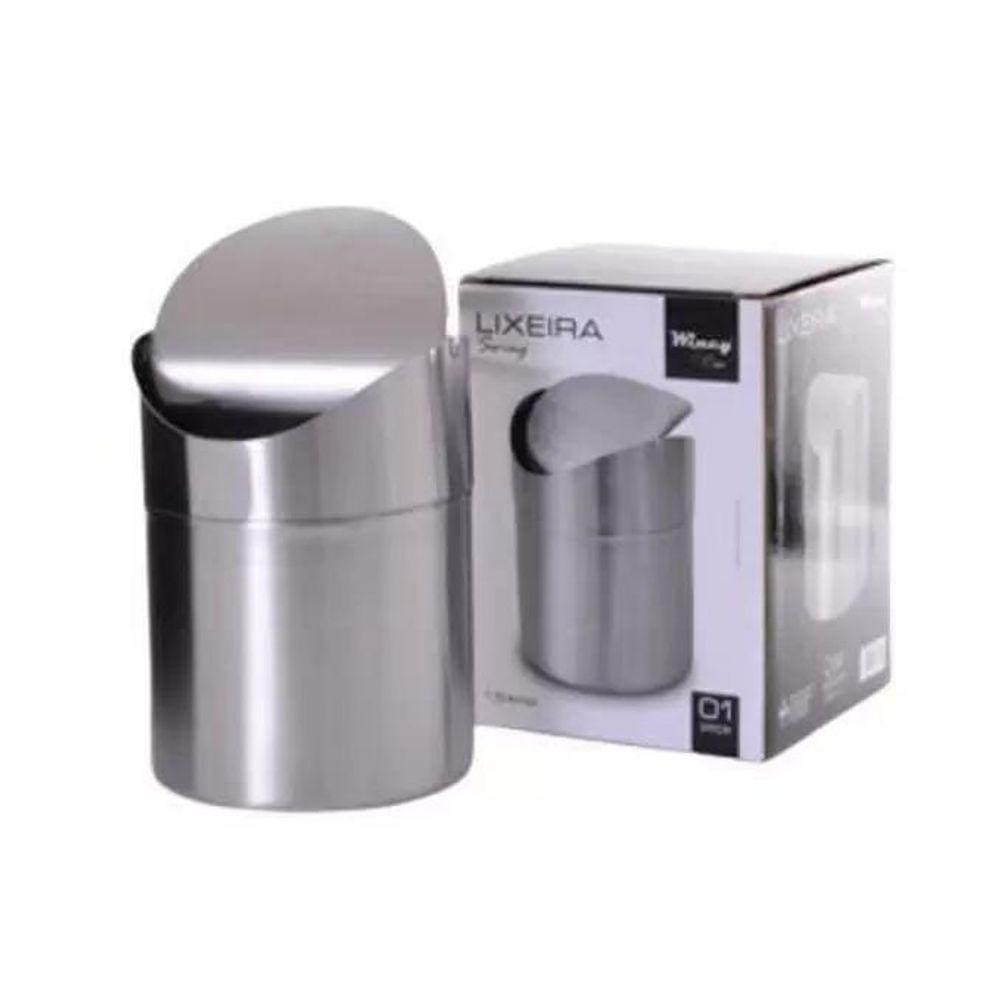 Mini Lixeira Em Inox Basculante Pia Escirtório Café 1,5L