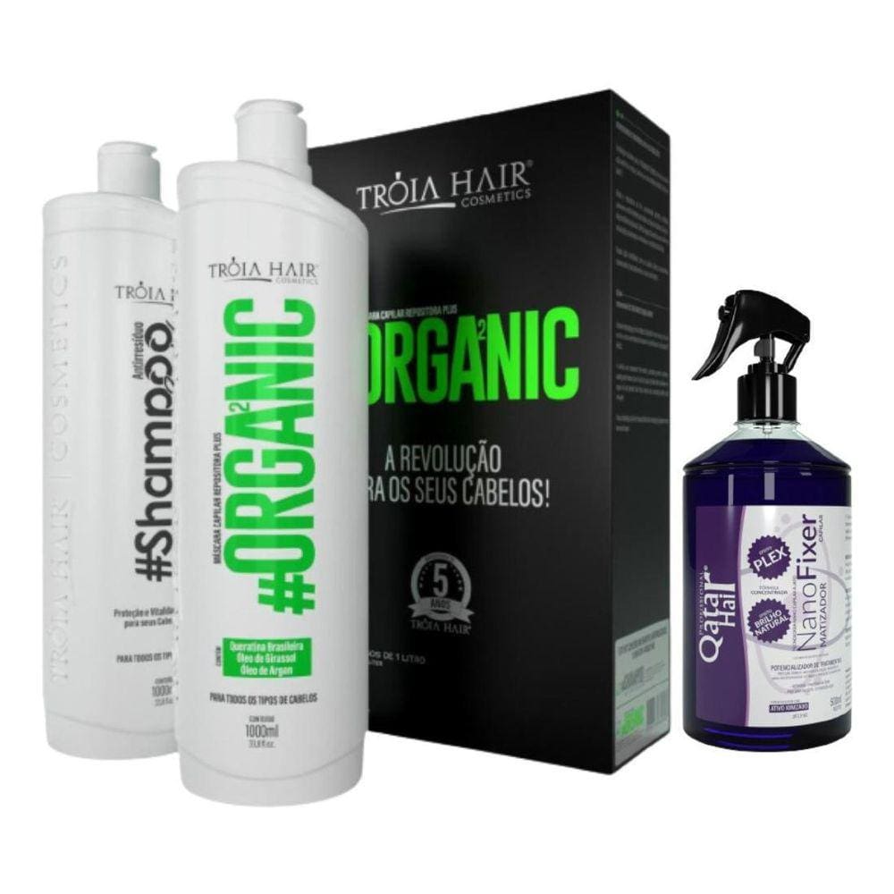 Kit Progressiva Organica +Nano Fixer Matizador Troia Hair