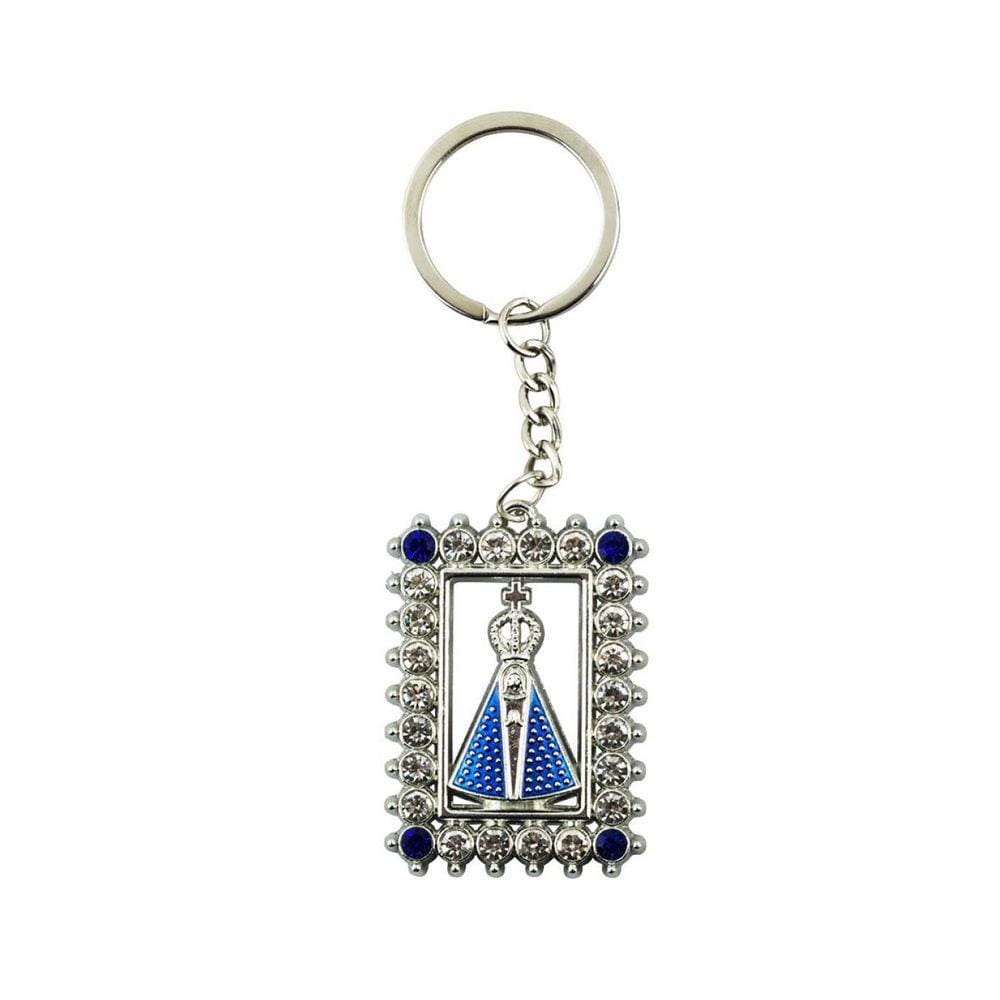 Chaveiro Nossa Senhora Aparecida Aura Retangular Prateada Ou Dourada 5Cm