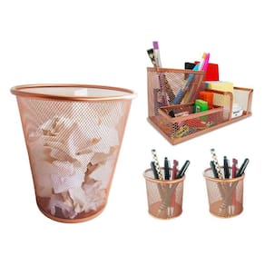 Kit Organizador, Porta Caneta E Lixeira Rose Gold Escritório