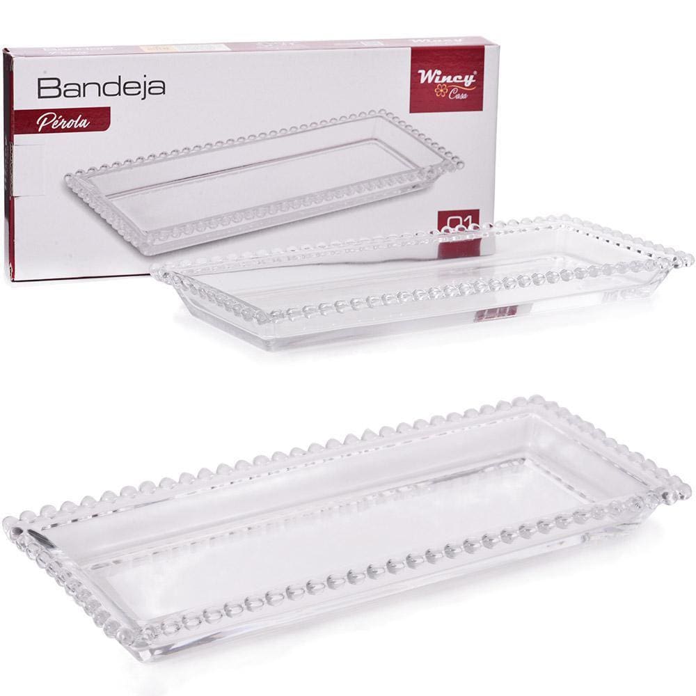 Bandeja Travessa De Vidro Retangular Perola 30X13Cm