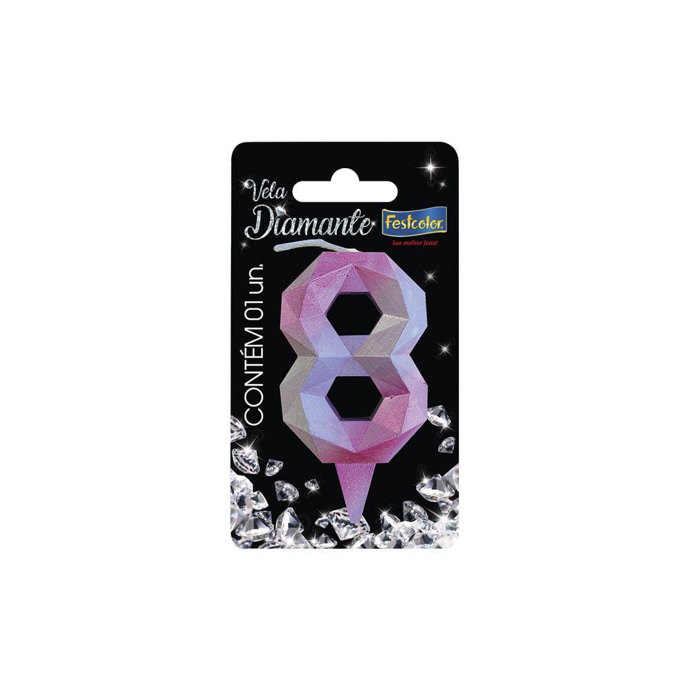 Vela de Aniversário Diamante Prata e Rosa