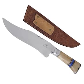 Faca Bowie Forjada 9` Integral Aço Inox 420C Cabo Osso Artesanal Churrasco
