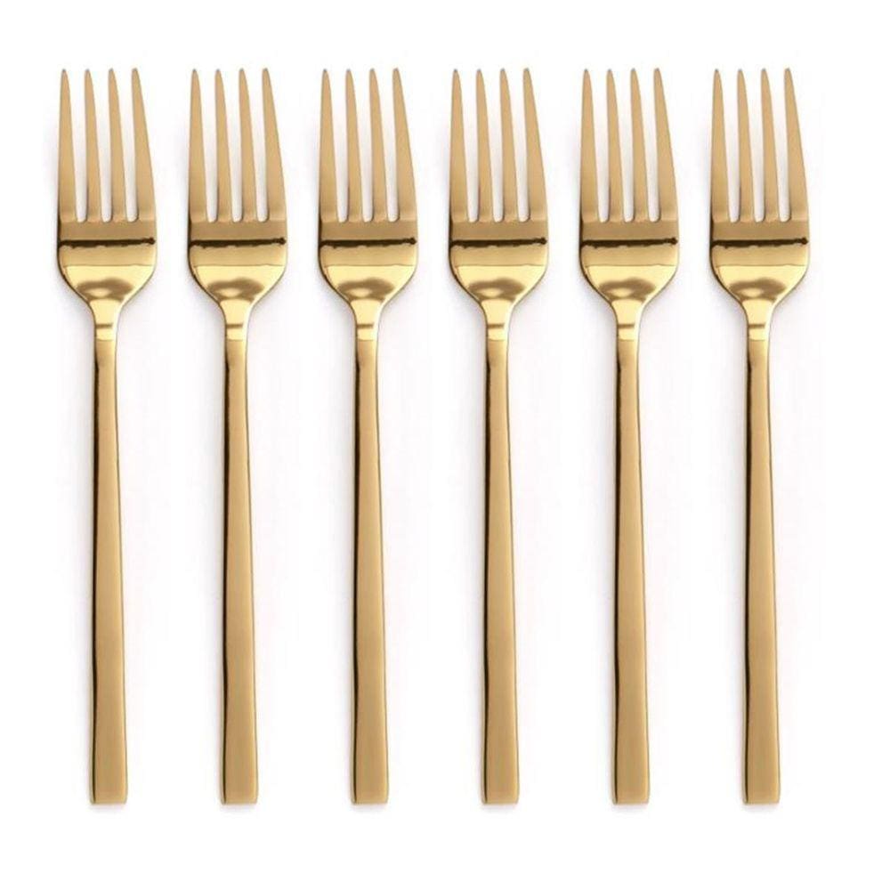 Jogo 6Un Garfos Sobremesa Inox Dourado Luxe Gold Mesa Posta