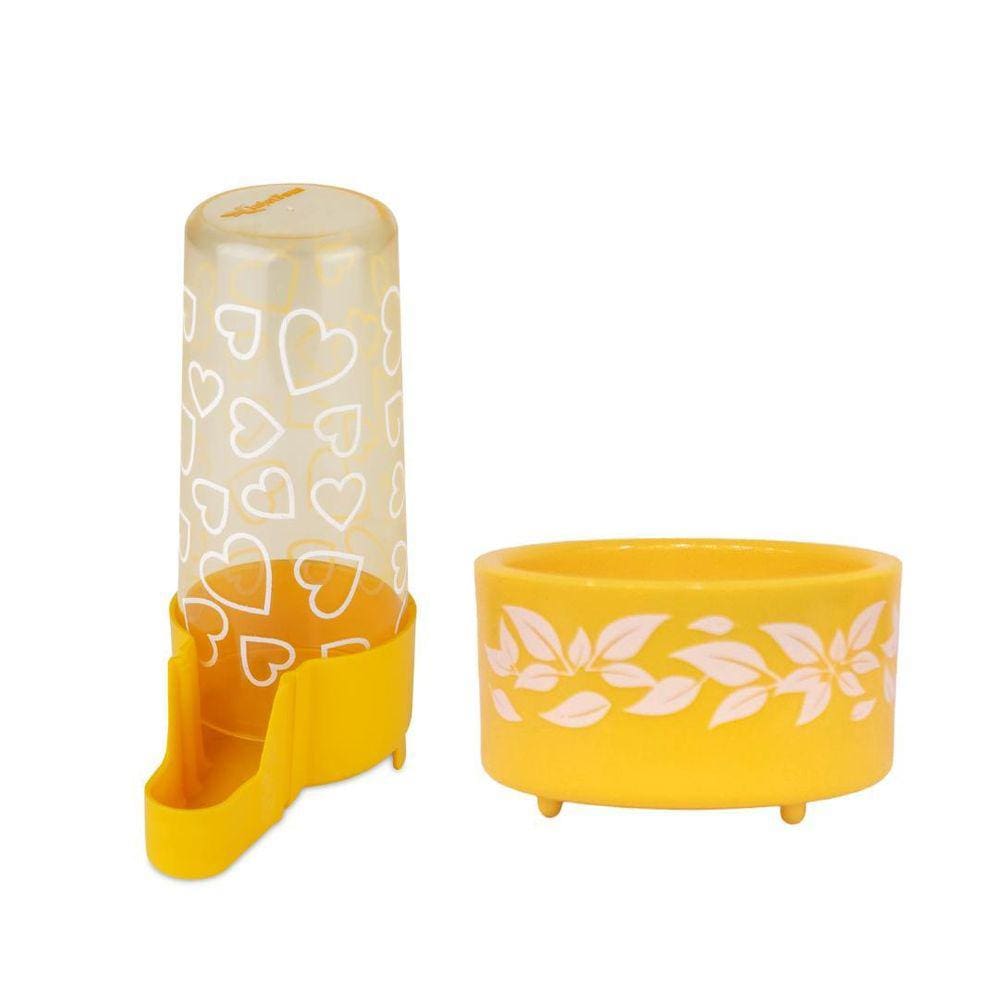 Kit - Bebedouro E Comedouro Calopsita N2 Amarelo Injetfour