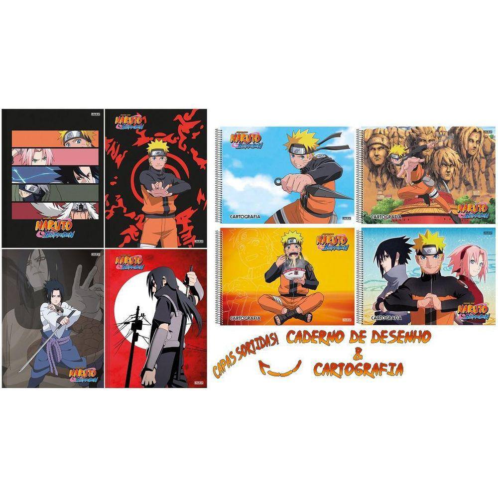 Caderno de Desenho Cartográfia Espiral Anime Naruto 1 Matéria 60 Folhas São  Domingos