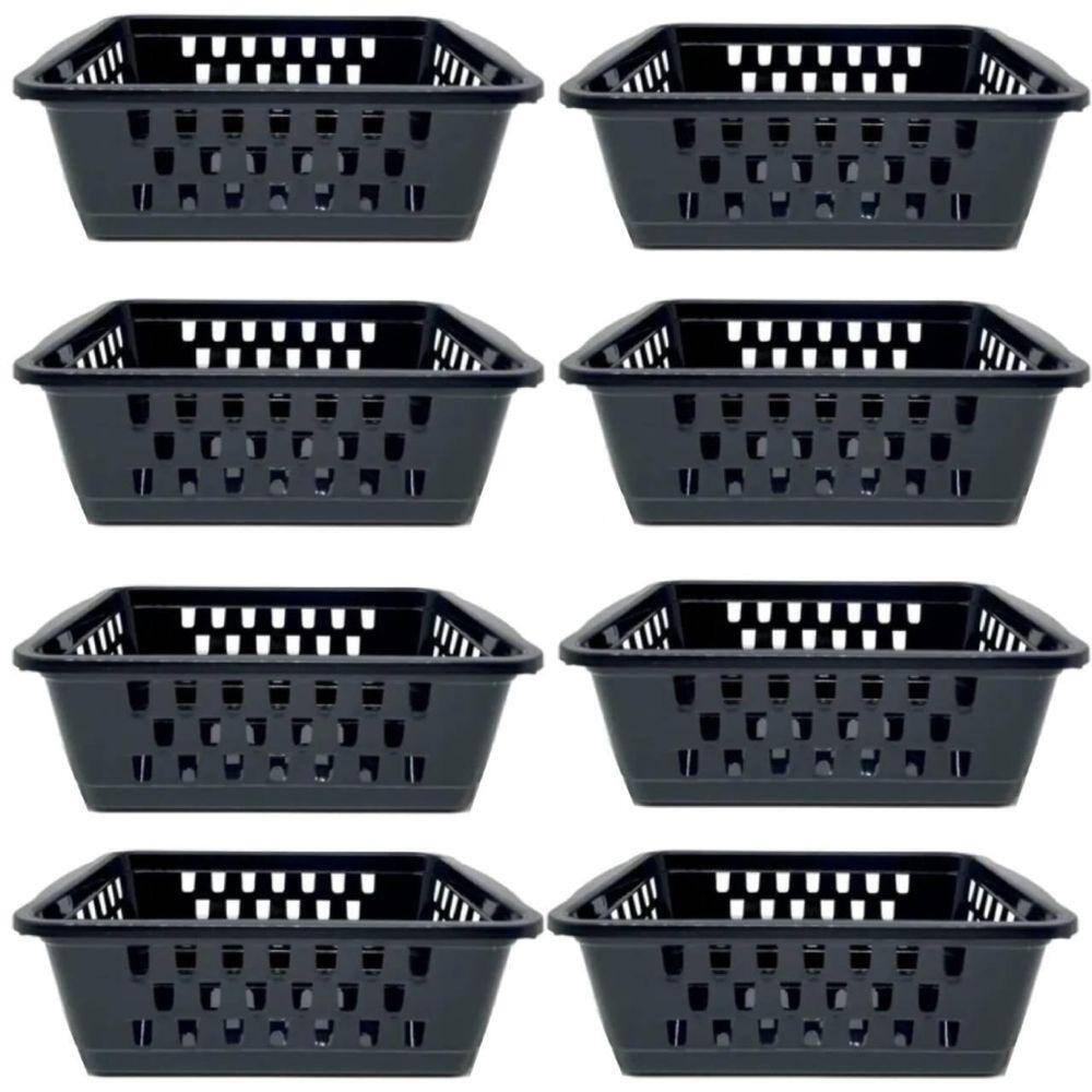 Kit 8 Cestos Organizador Pequeno 800 Ml Preto 16X12X6Cm 1908