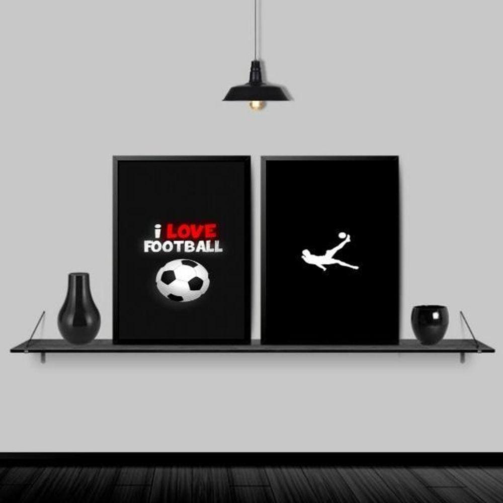 Kit 2 Quadros Decorativos Futebol 33X24Cm Preta