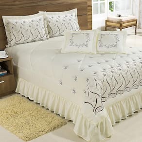 Kit Cobre Leito Casal Super King Desejos 07 Peças Bordado