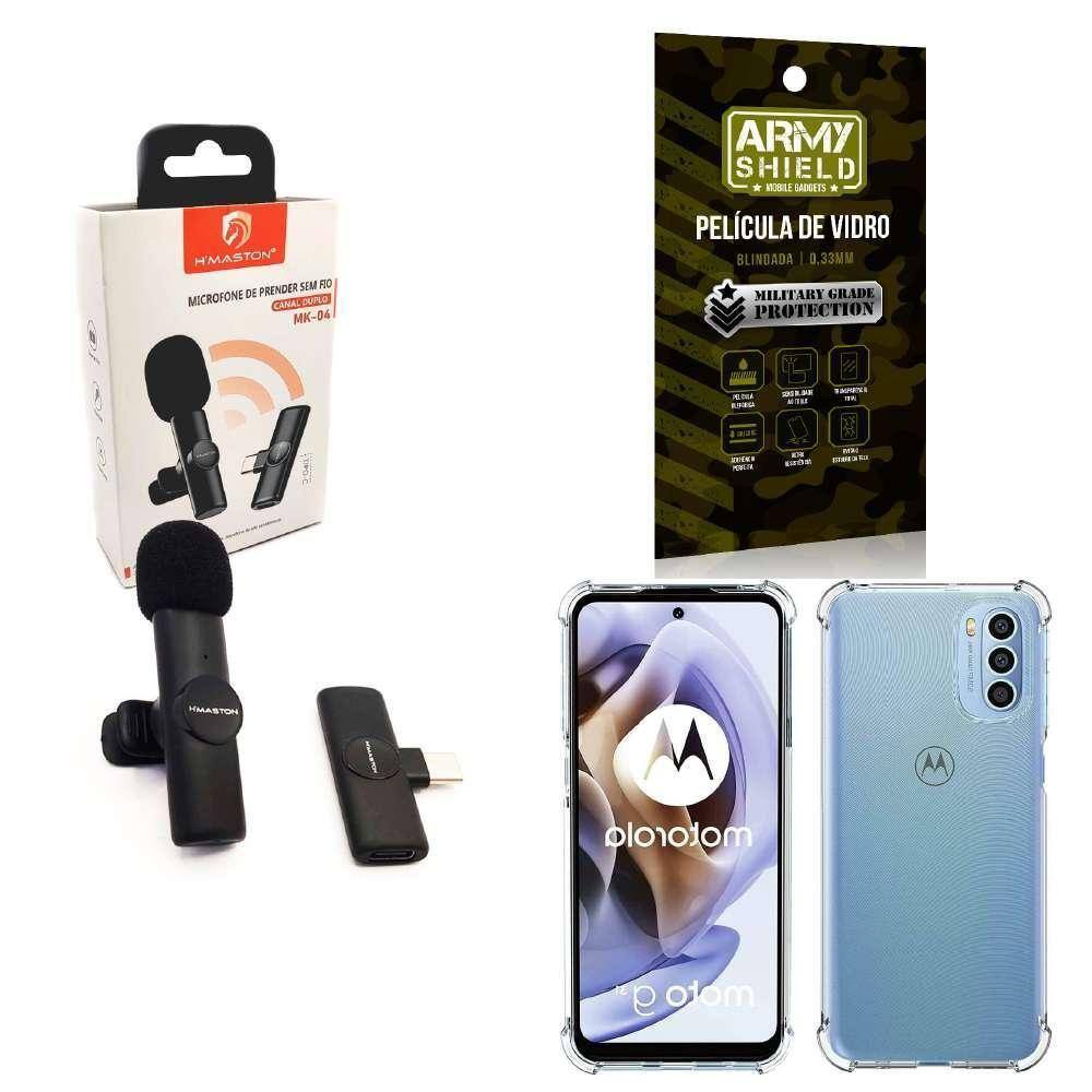 Microfone Sem Fio + Capinha Motorola G31 E Película De Vidro
