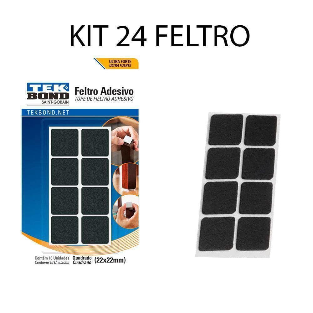 Kit 24 Feltro Prot Qua Adesivo Pé Sofá Cadeira Mesa Tekbond