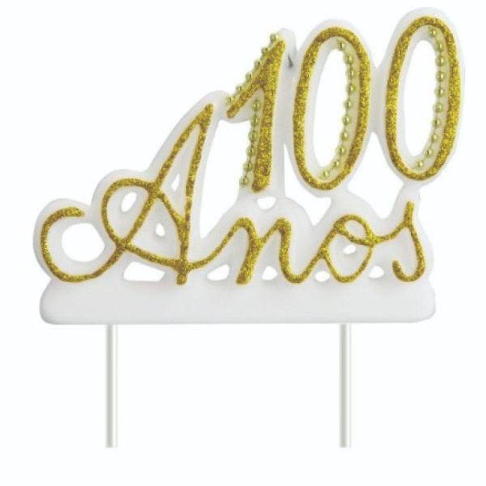 Vela 100 Anos Luxo Branca E Dourada Ref: 1355 Velarte
