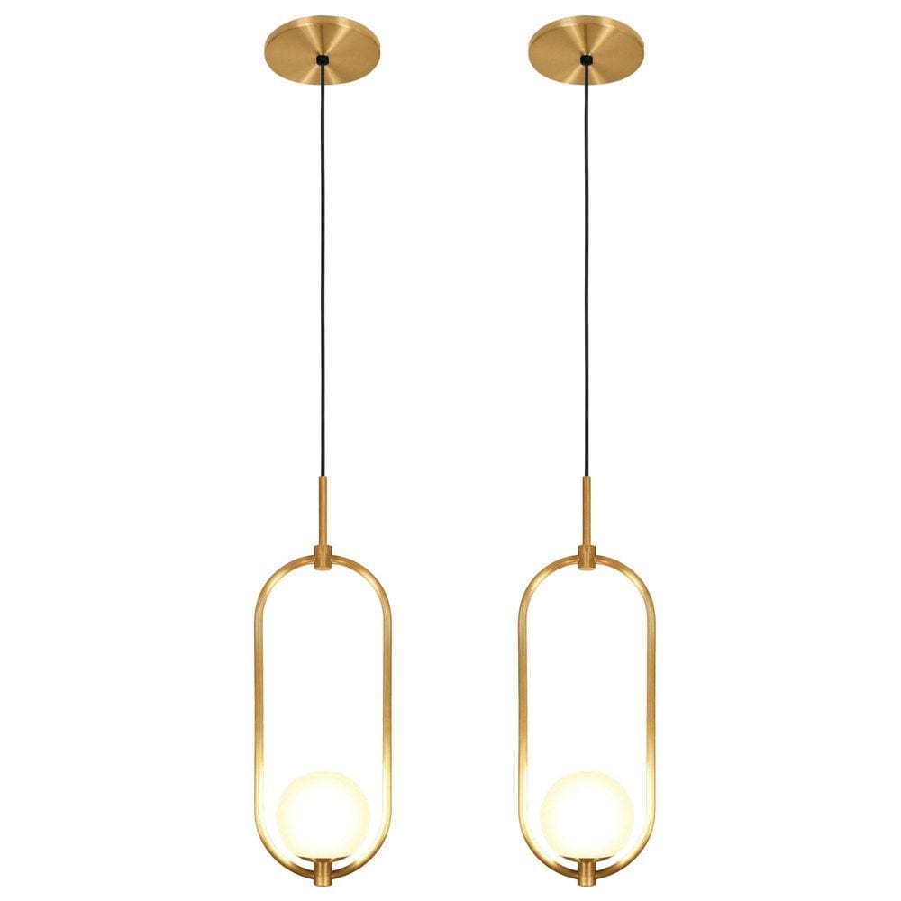 Kit 2 Luminárias Lustre Arco Dourado Globo Cama Quarto 43Cm