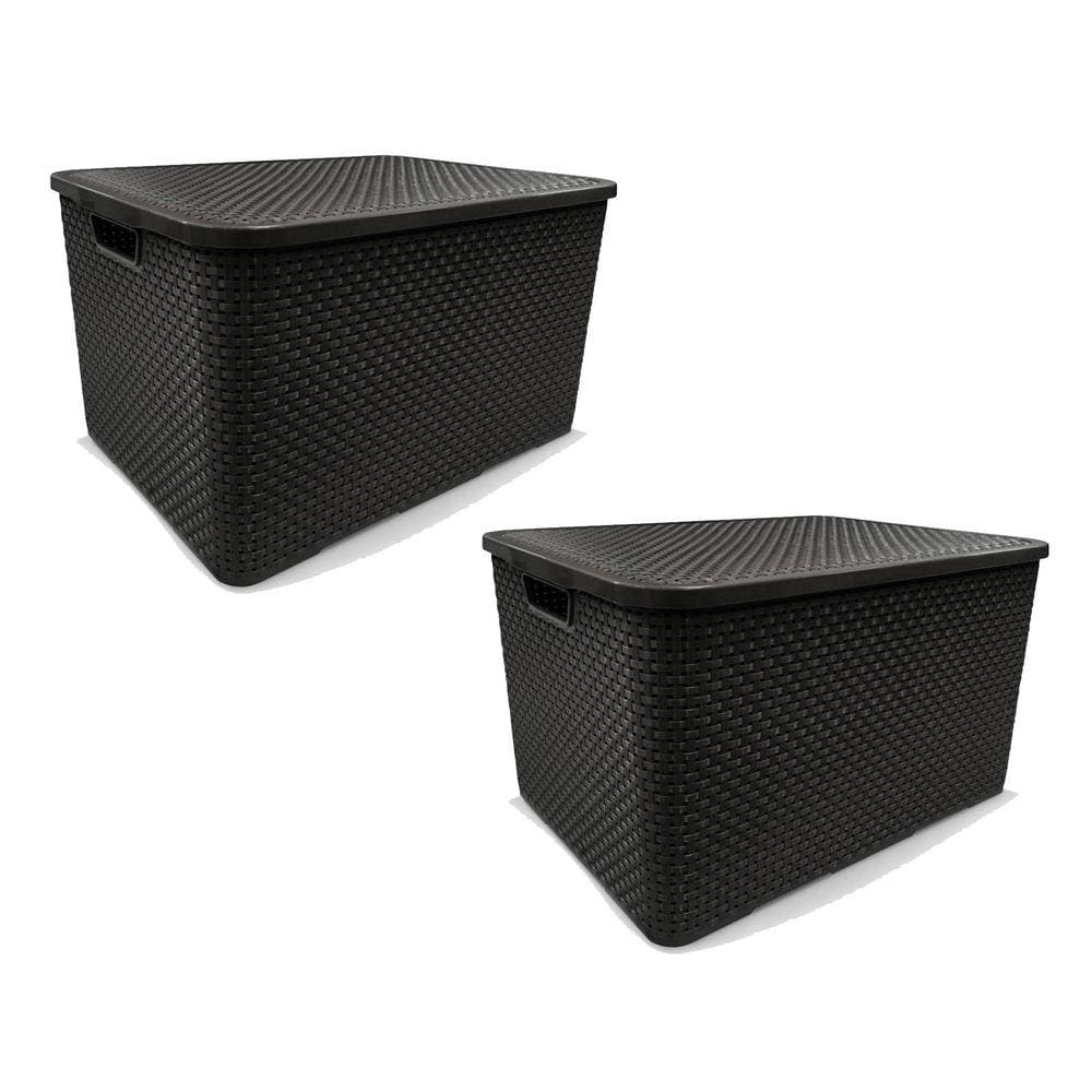 Kit 2 Caixas Organizadoras Rattan Preta 20 Litros Arqplast