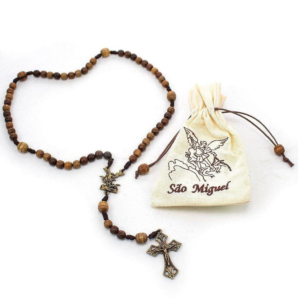 Terço São Miguel Arcanjo Madeira Frisada Saquinho