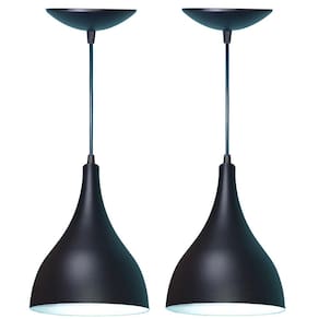 Kit 2 Lustres Pendente Balcão Cozinha Americana -Preta Fosca