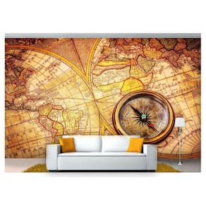 Papel De Parede Mapa Mundi Antigo Bússola Nmu17 3M²