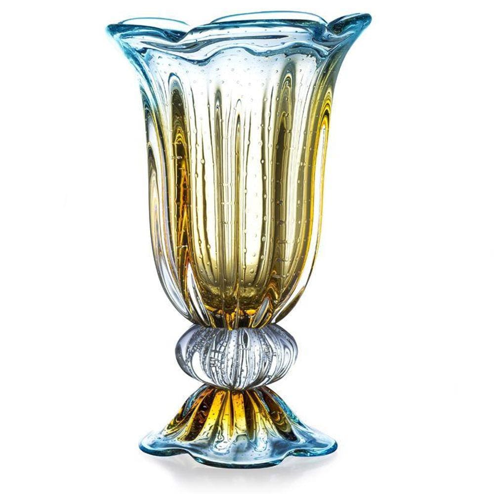 Vaso Em Cristal Murano Azul - Assinado - São Marcos 50Cm