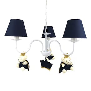 Lustre 3L Simples Com 3 Ursinhos Príncipes Marinho Infantil