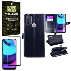Capa Flip Carteira Moto E20 + Película Vidro 3D Armyshield