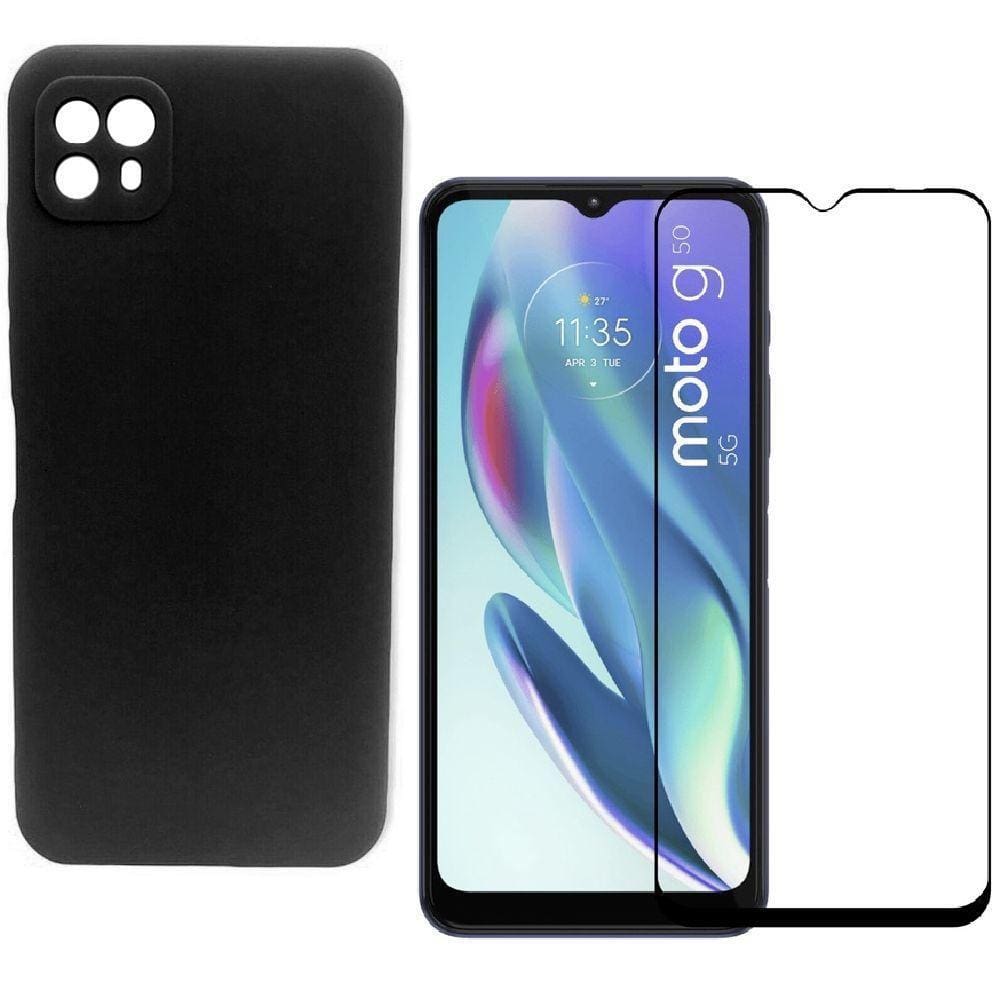 Capinha Preta Para Moto G50 5G + Película De Vidro 3D